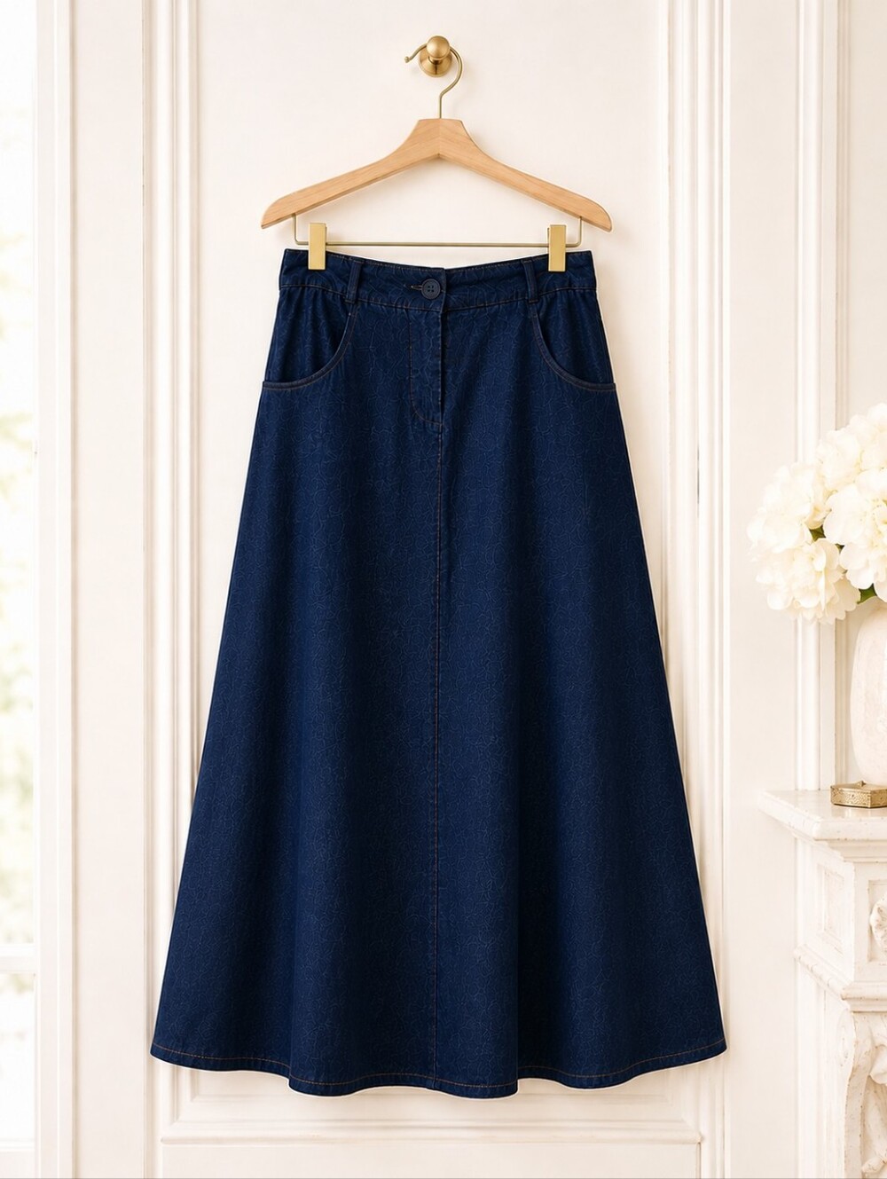 Leon Max Denim Maxi Skirt Dark Indigo A-Line Long Cotton Skirt | Size 8 - Picture 6 of 11